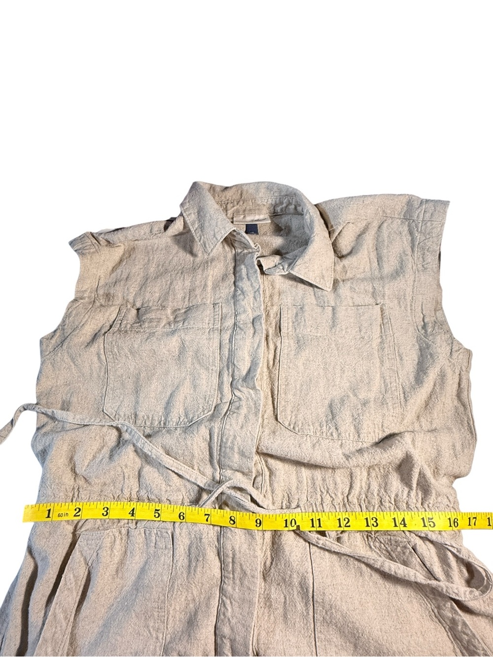 Universal Thread Linen Blend Utility Jumpsuit Size 10 Drawstring Waist Button - Picture 9 of 13